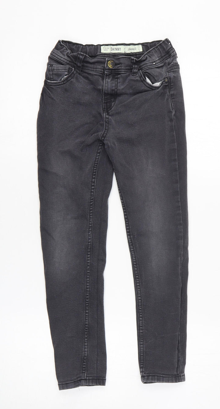Denim & Co. Girls Black Cotton Skinny Jeans Size 8-9 Years Regular Zip