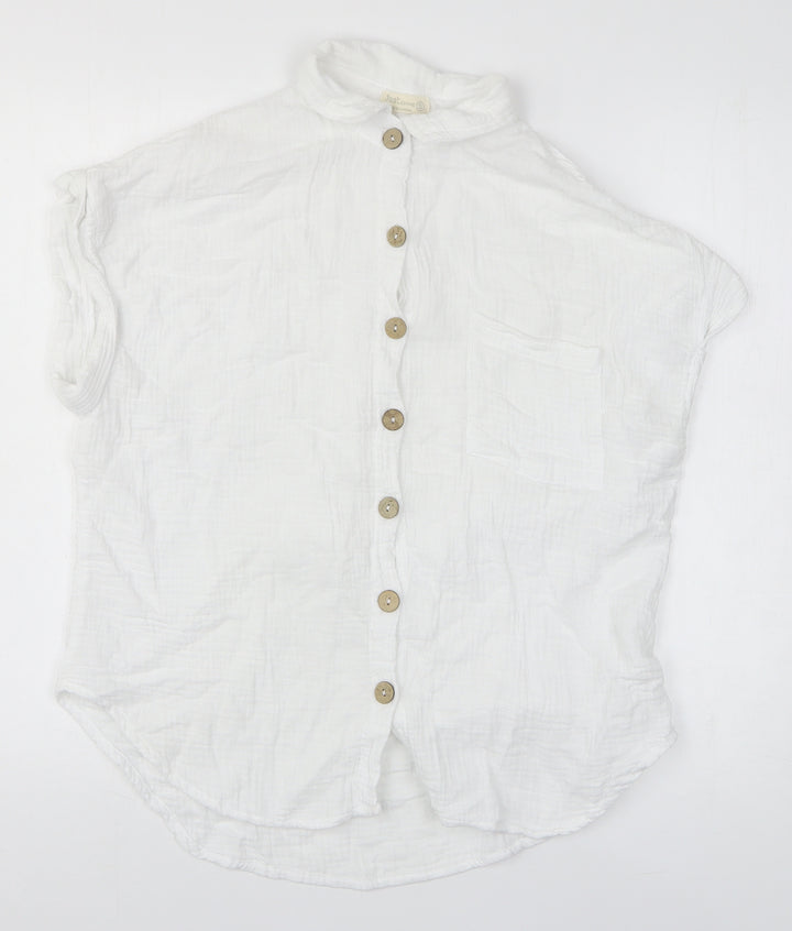 Just Living Mens White Cotton Button-Up Size S Collared Button