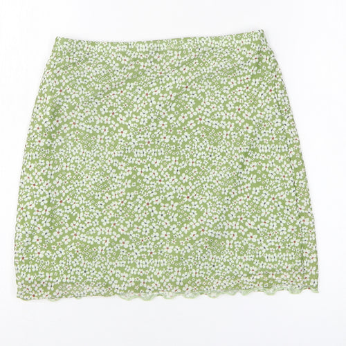 SheIn Womens Green Floral Polyester A-Line Skirt Size M