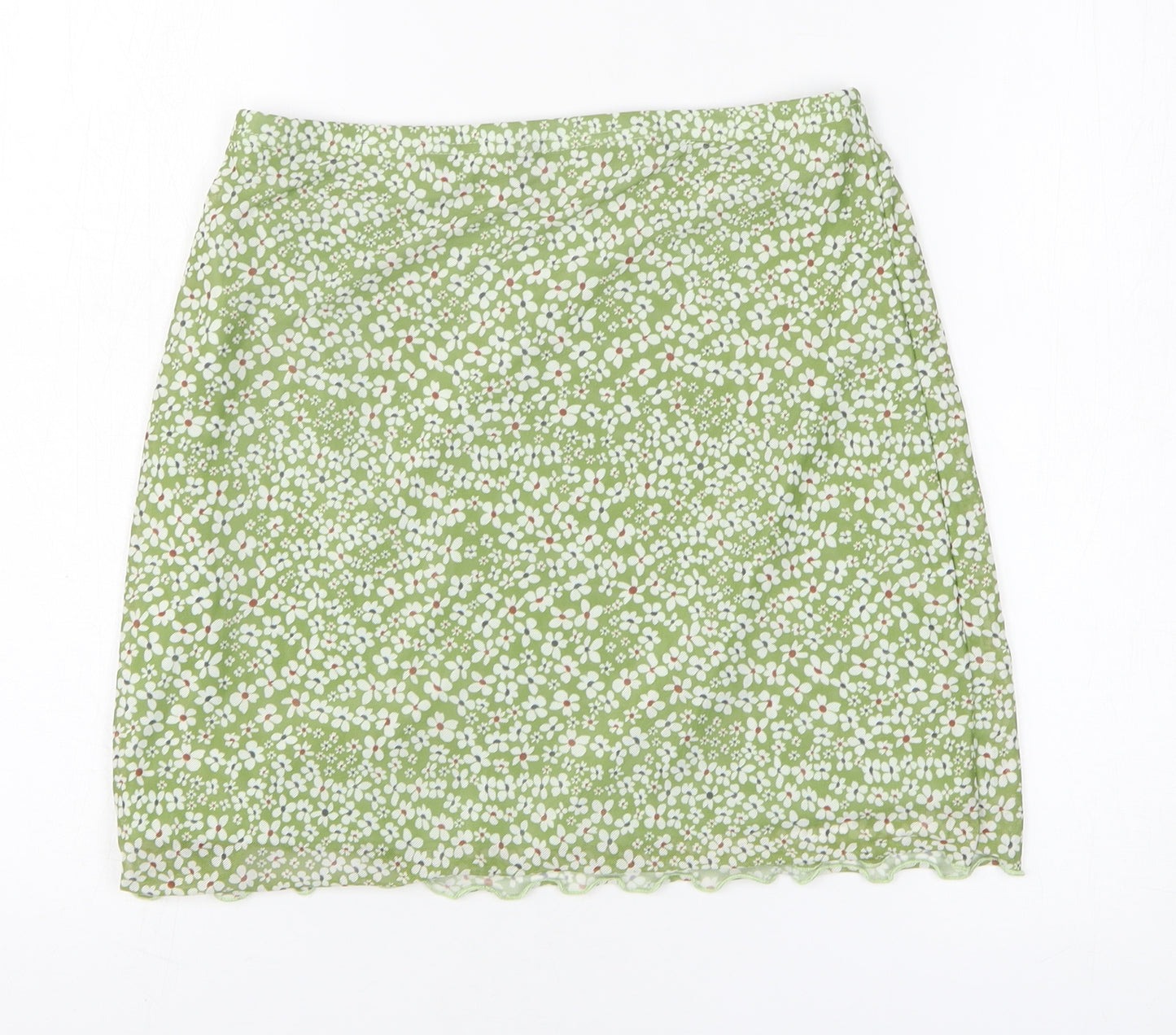 SheIn Womens Green Floral Polyester A-Line Skirt Size M