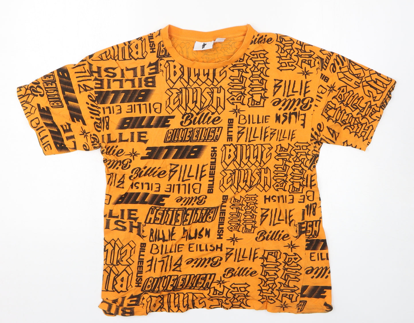 Billie Eilish Womens Orange Geometric 100% Cotton Basic T-Shirt Size 6 Round Neck - Billie Eilish