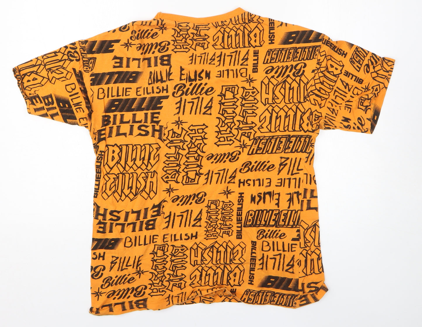 Billie Eilish Womens Orange Geometric 100% Cotton Basic T-Shirt Size 6 Round Neck - Billie Eilish