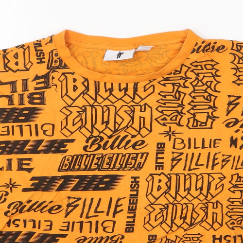 Billie Eilish Womens Orange Geometric 100% Cotton Basic T-Shirt Size 6 Round Neck - Billie Eilish