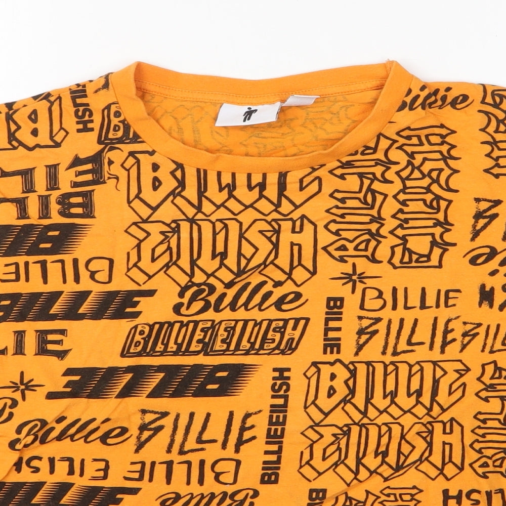 Billie Eilish Womens Orange Geometric 100% Cotton Basic T-Shirt Size 6 Round Neck - Billie Eilish