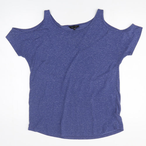 New Look Womens Blue 100% Cotton Basic T-Shirt Size 12 Round Neck - Cold Shoulder