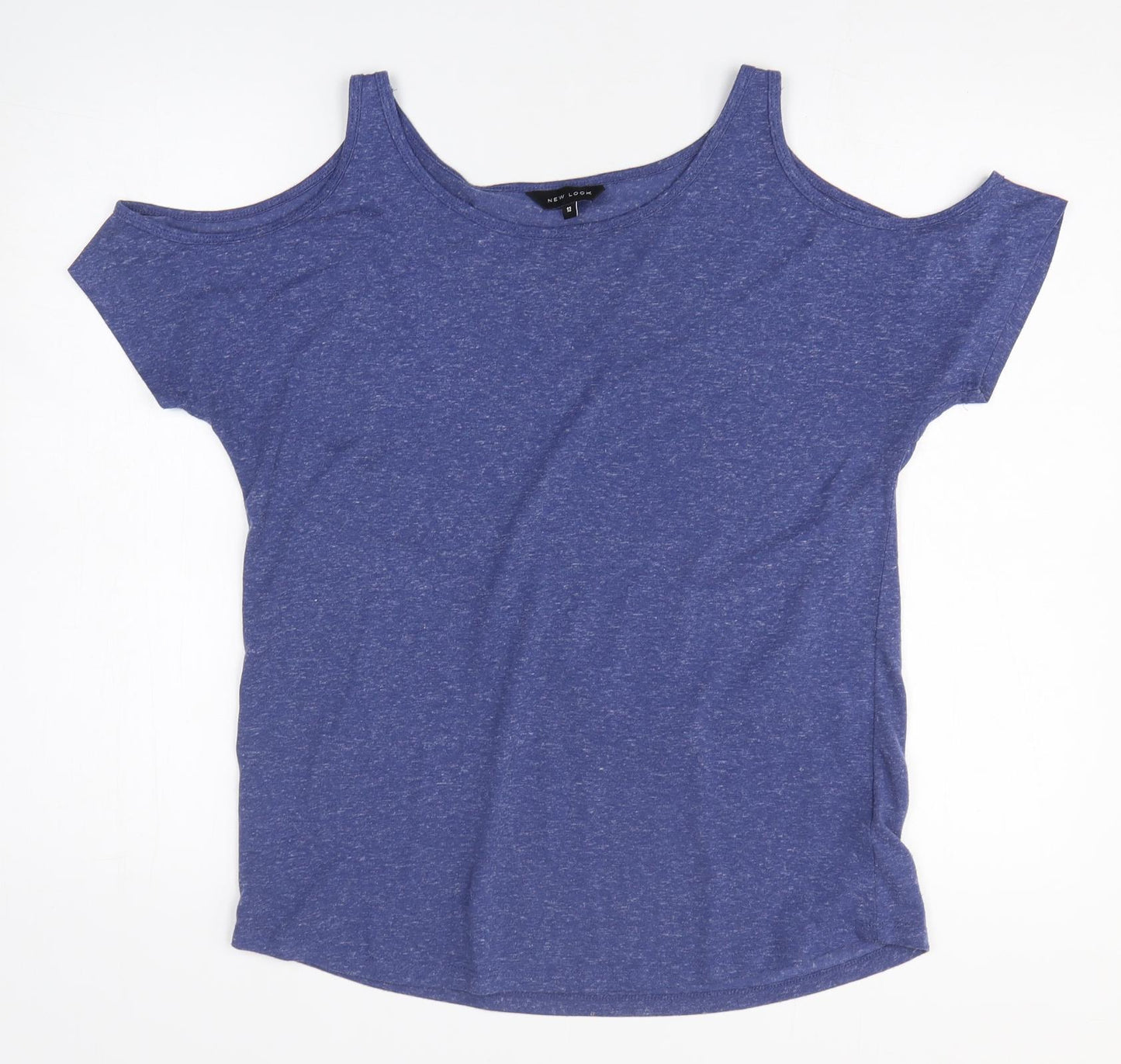 New Look Womens Blue 100% Cotton Basic T-Shirt Size 12 Round Neck - Cold Shoulder