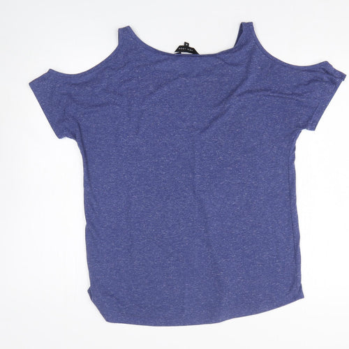 New Look Womens Blue 100% Cotton Basic T-Shirt Size 12 Round Neck - Cold Shoulder