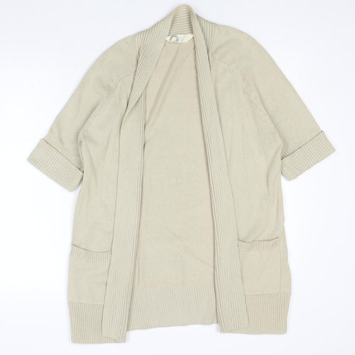 BHS Womens Beige V-Neck Cotton Cardigan Jumper Size 14