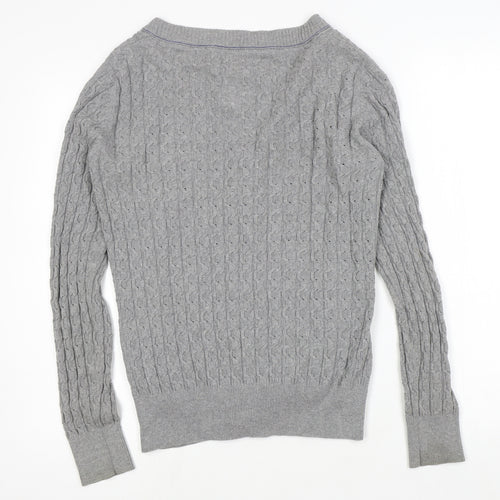 Mantaray Womens Grey V-Neck 100% Cotton Cardigan Jumper Size 12 - Mother of Pearl
