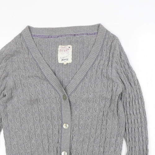Mantaray Womens Grey V-Neck 100% Cotton Cardigan Jumper Size 12 - Mother of Pearl