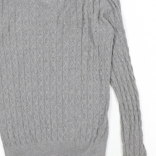 Mantaray Womens Grey V-Neck 100% Cotton Cardigan Jumper Size 12 - Mother of Pearl