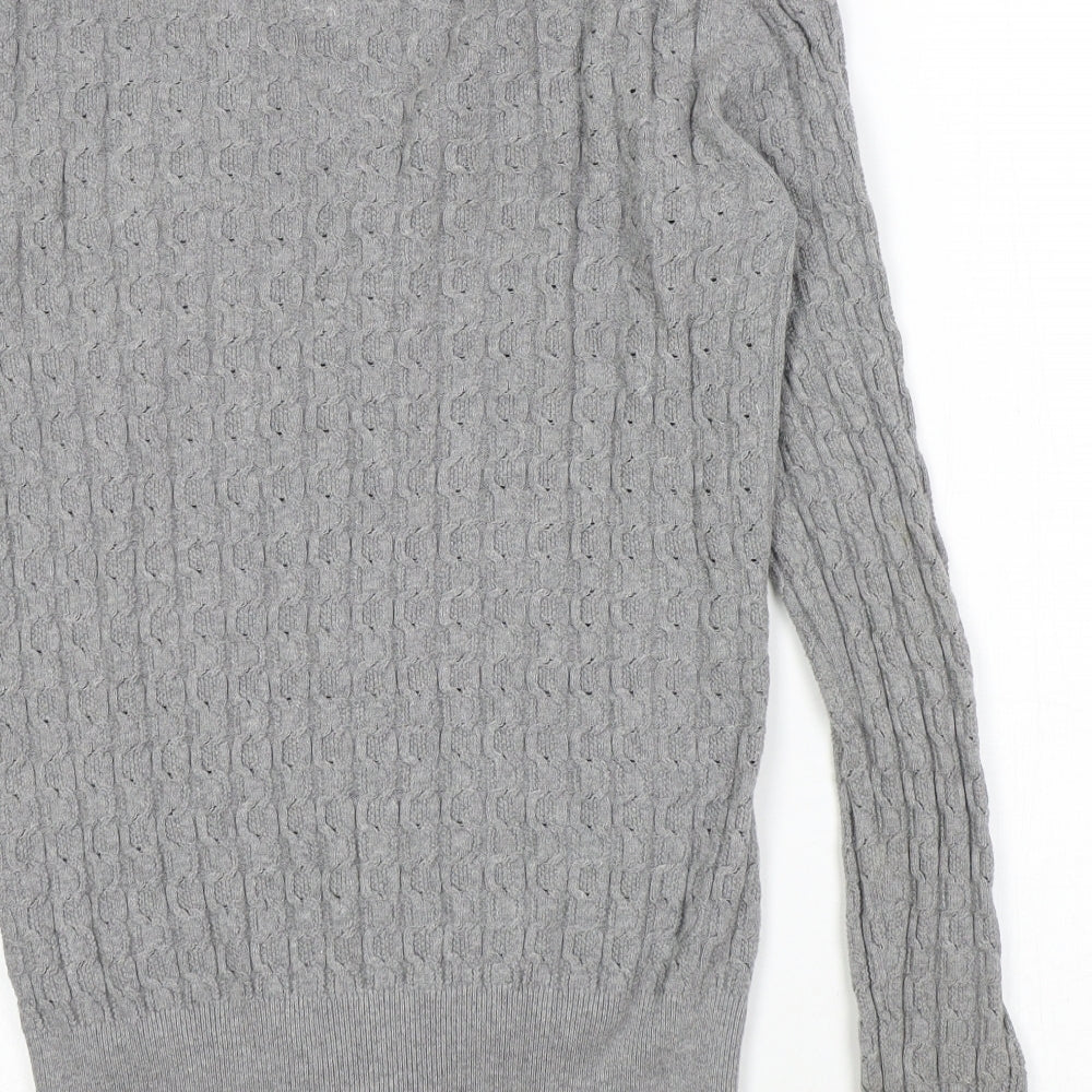 Mantaray Womens Grey V-Neck 100% Cotton Cardigan Jumper Size 12 - Mother of Pearl