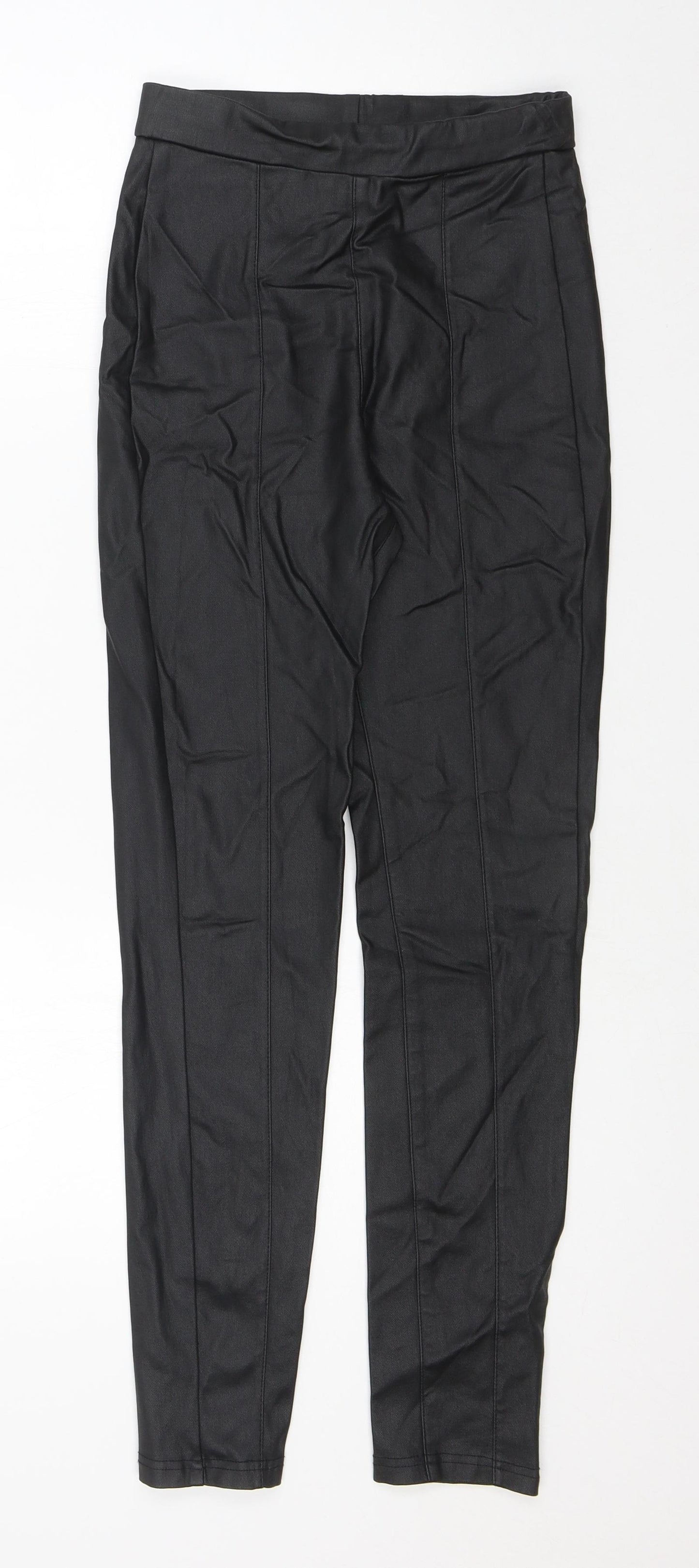 SheIn Womens Black Cotton Jegging Leggings Size 8 L26 in - Pleather. Wet Look