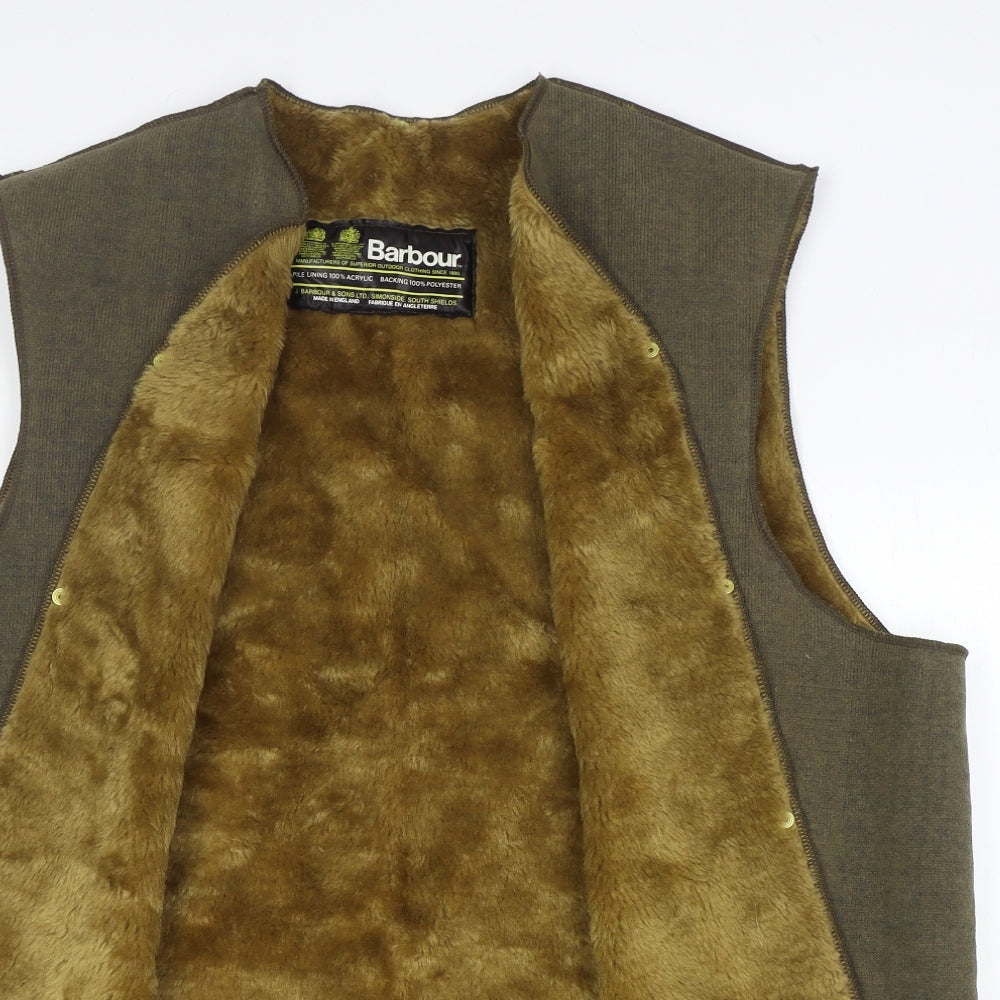 Barbour Mens Brown Gilet Jacket Size 44 Snap - Faux Fur. Outdoor.