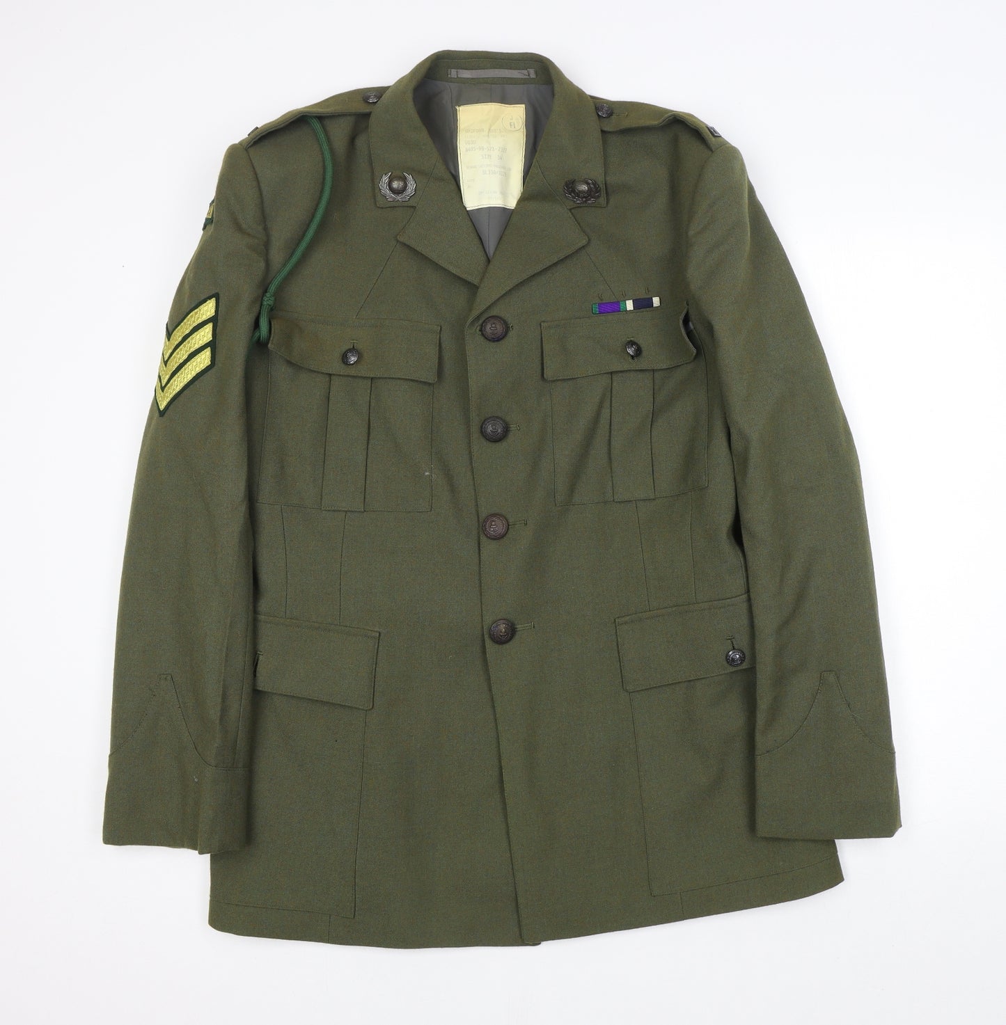 Bernard Uniforms Mens Green Military Jacket Jacket Size 34 Button - Authentic. Military uniform.