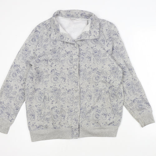 Damart Womens Grey V-Neck Floral Polyester Cardigan Jumper Size 14
