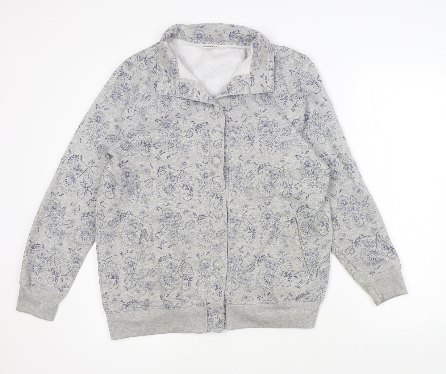 Damart Womens Grey V-Neck Floral Polyester Cardigan Jumper Size 14