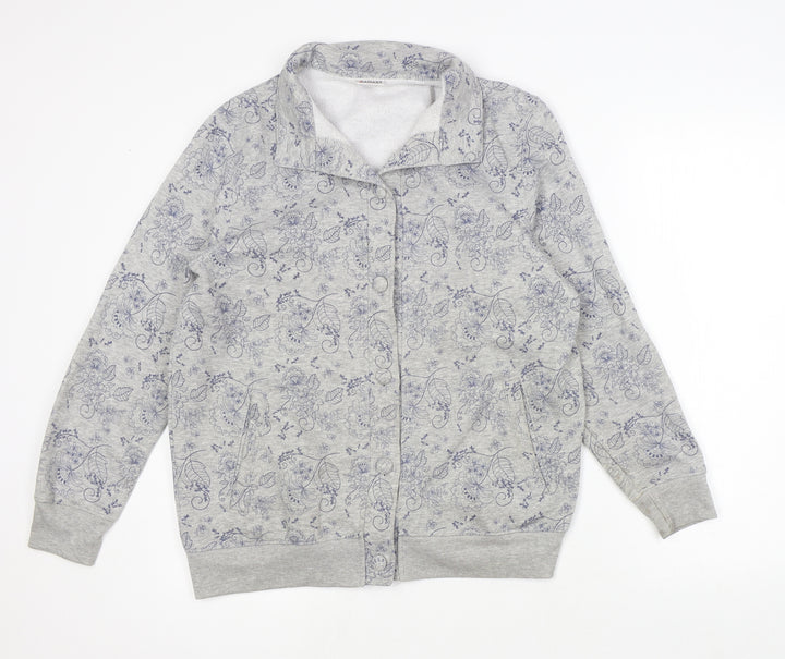 Damart Womens Grey V-Neck Floral Polyester Cardigan Jumper Size 14