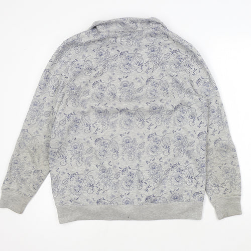 Damart Womens Grey V-Neck Floral Polyester Cardigan Jumper Size 14