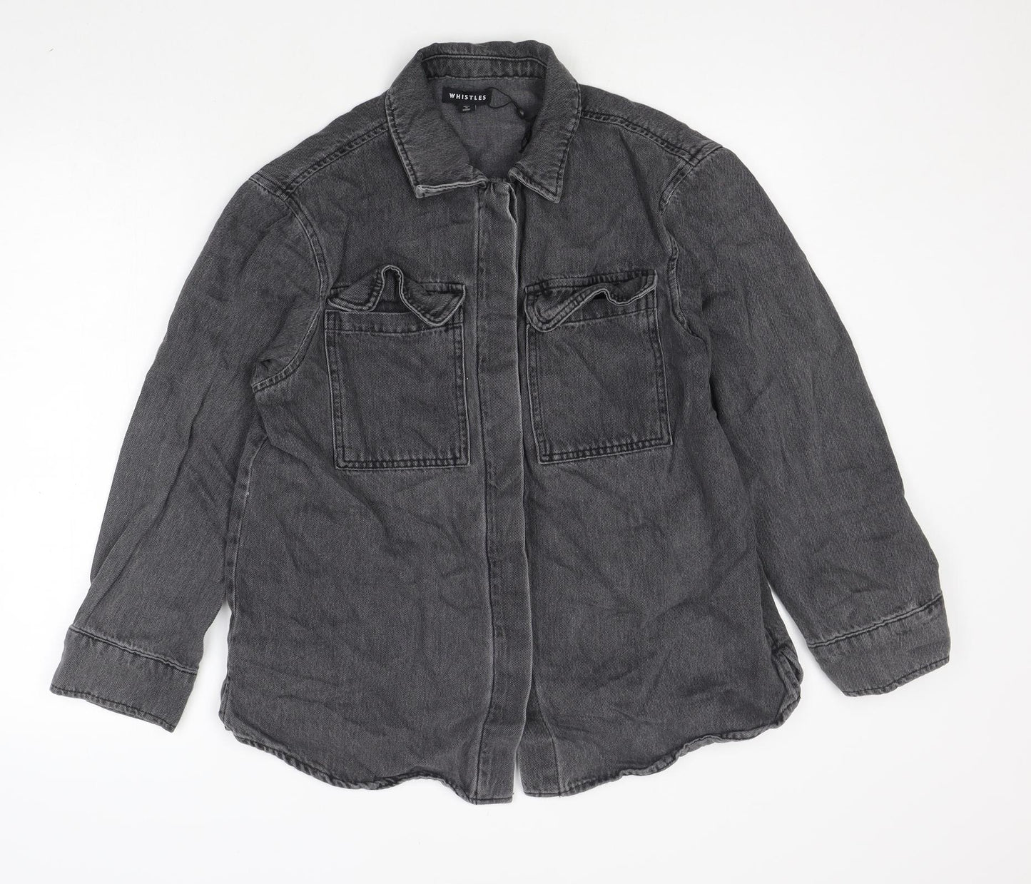 Whistles Womens Black Jacket Size 10 Snap - Distressed Look