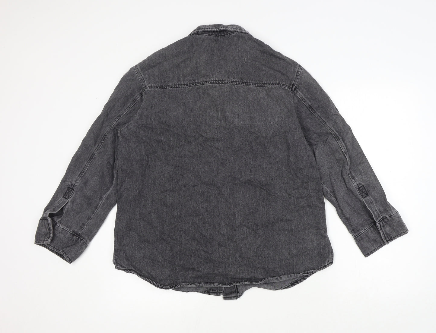 Whistles Womens Black Jacket Size 10 Snap - Distressed Look