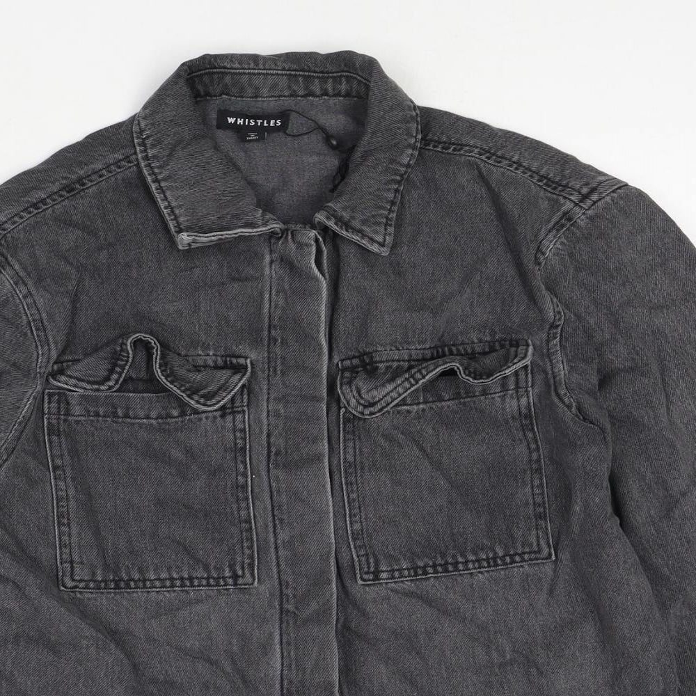 Whistles Womens Black Jacket Size 10 Snap - Distressed Look