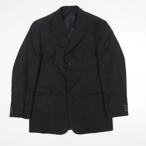 Zantos Mens Black Striped Polyester Jacket Suit Jacket Size 38