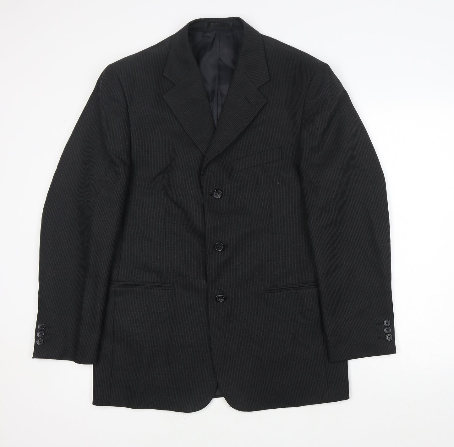 Zantos Mens Black Striped Polyester Jacket Suit Jacket Size 38
