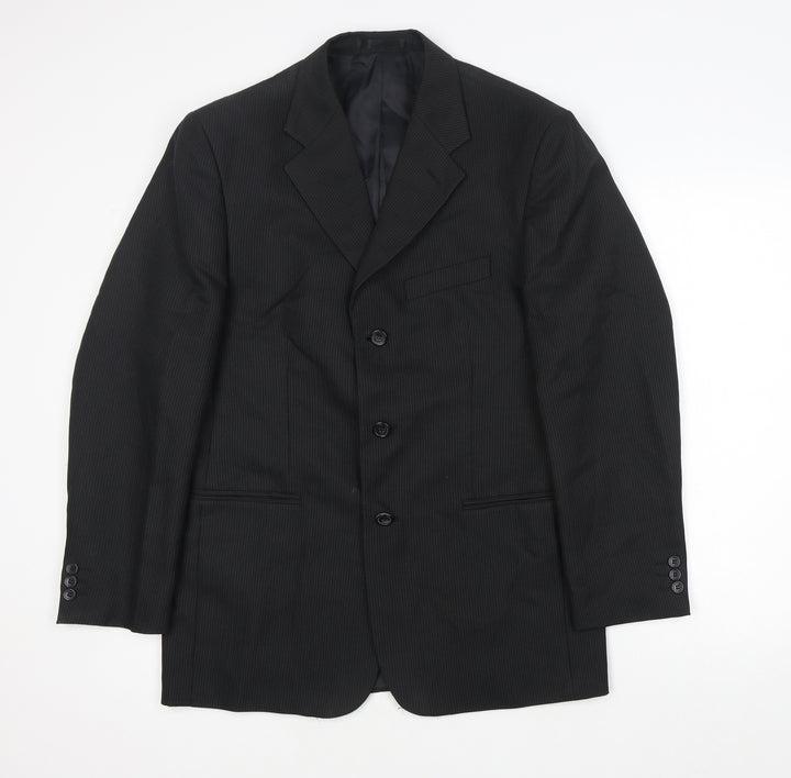 Zantos Mens Black Striped Polyester Jacket Suit Jacket Size 38