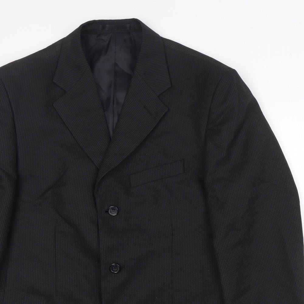 Zantos Mens Black Striped Polyester Jacket Suit Jacket Size 38