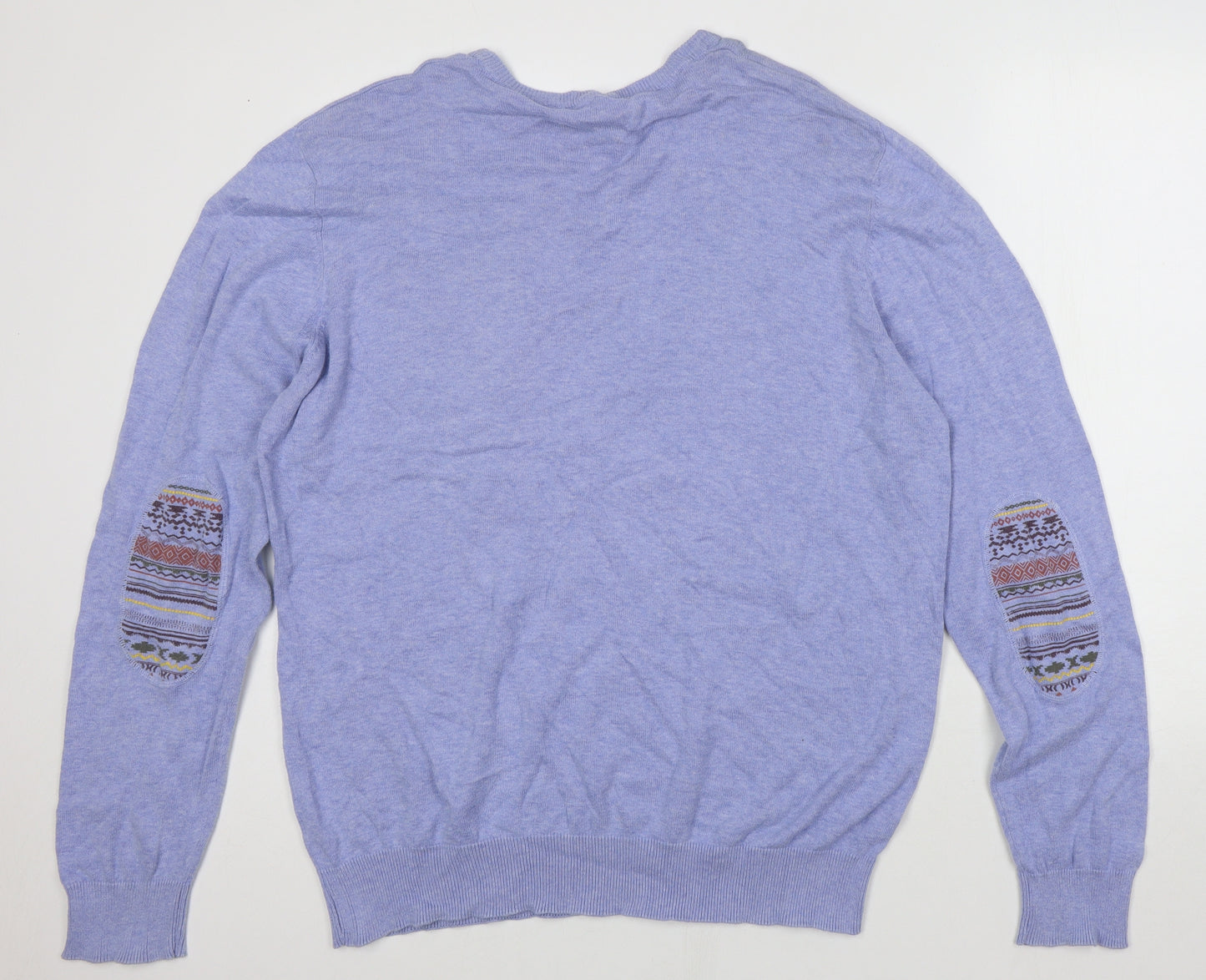 George Mens Blue Round Neck Geometric Cotton Pullover Jumper Size XL - Tribal print
