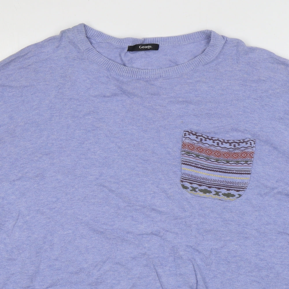 George Mens Blue Round Neck Geometric Cotton Pullover Jumper Size XL - Tribal print