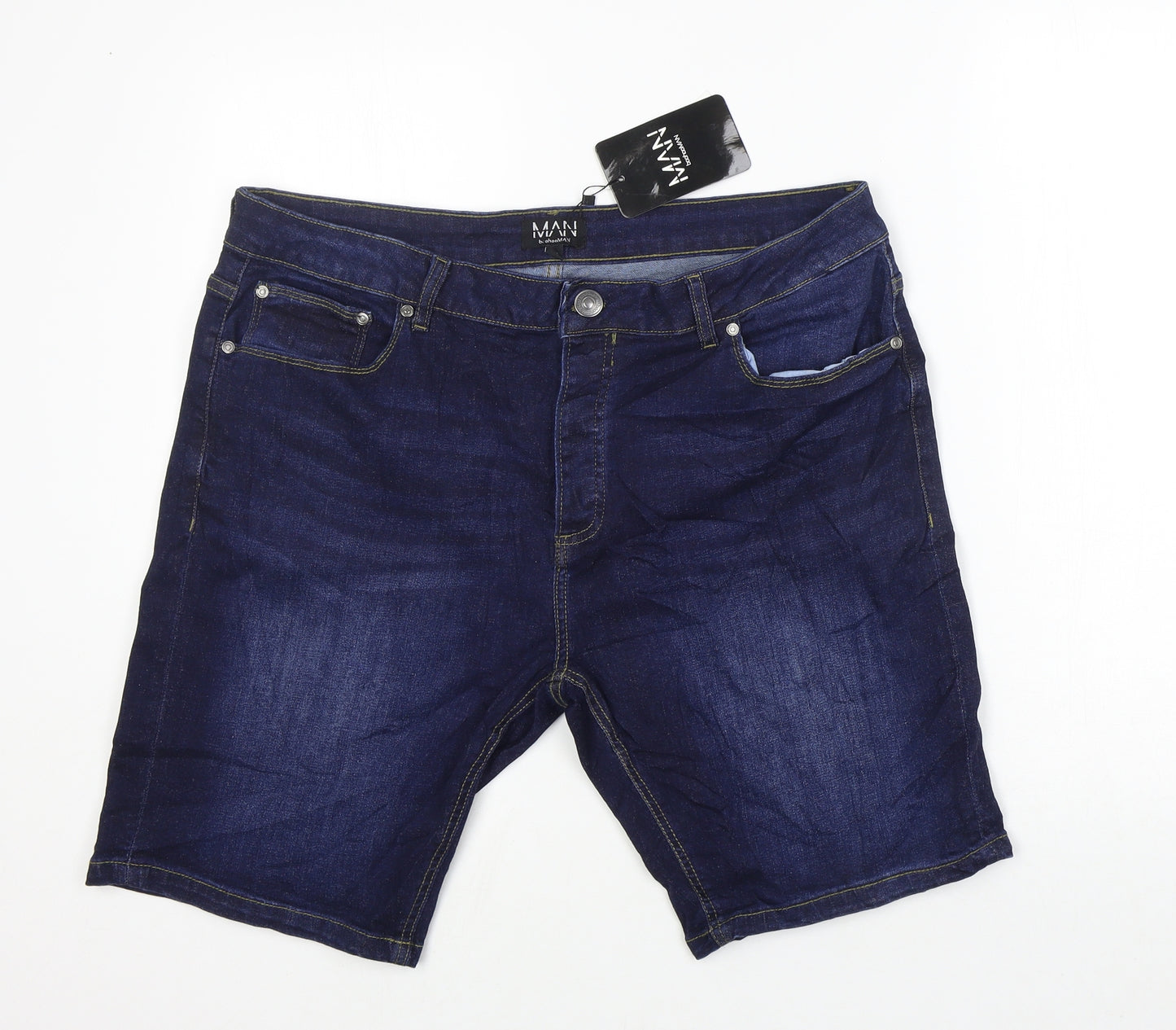 Boohoo MAN Mens Blue Cotton Biker Shorts Size 36 Regular Zip