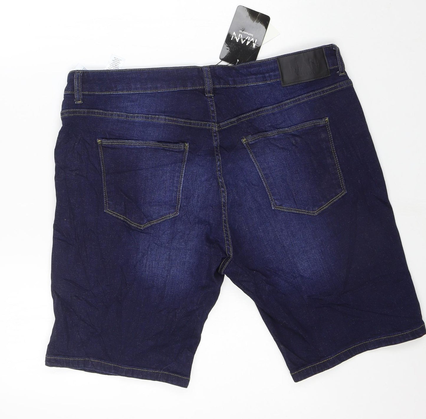 Boohoo MAN Mens Blue Cotton Biker Shorts Size 36 Regular Zip