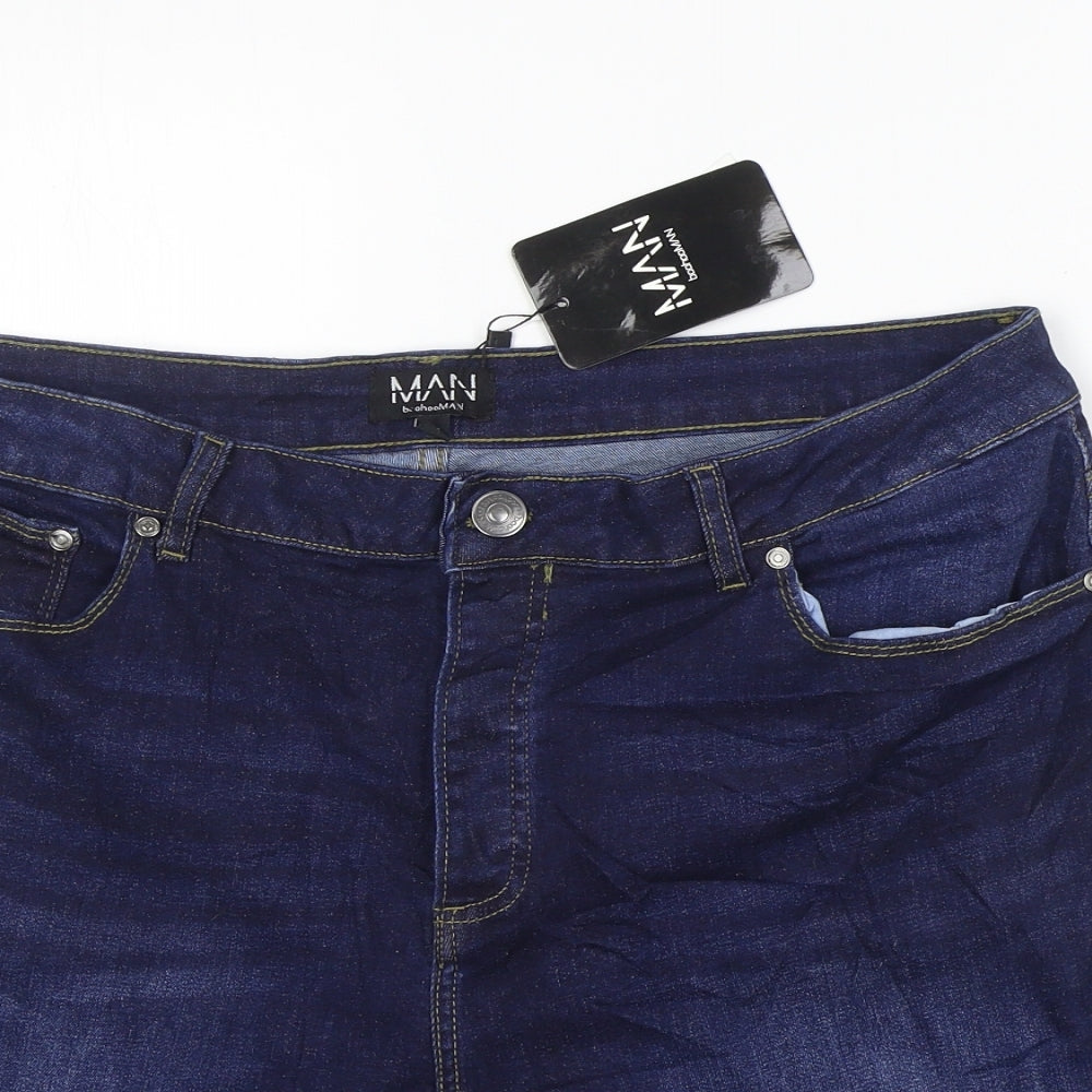 Boohoo MAN Mens Blue Cotton Biker Shorts Size 36 Regular Zip