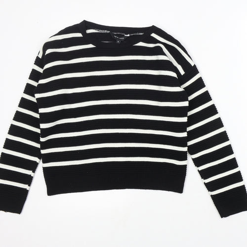 New Look Womens Black Round Neck Striped Acrylic Pullover Jumper Size 8