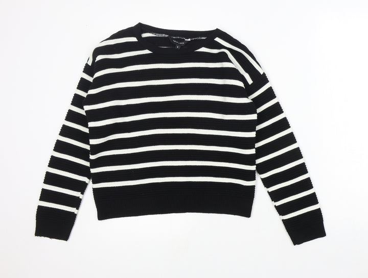 New Look Womens Black Round Neck Striped Acrylic Pullover Jumper Size 8