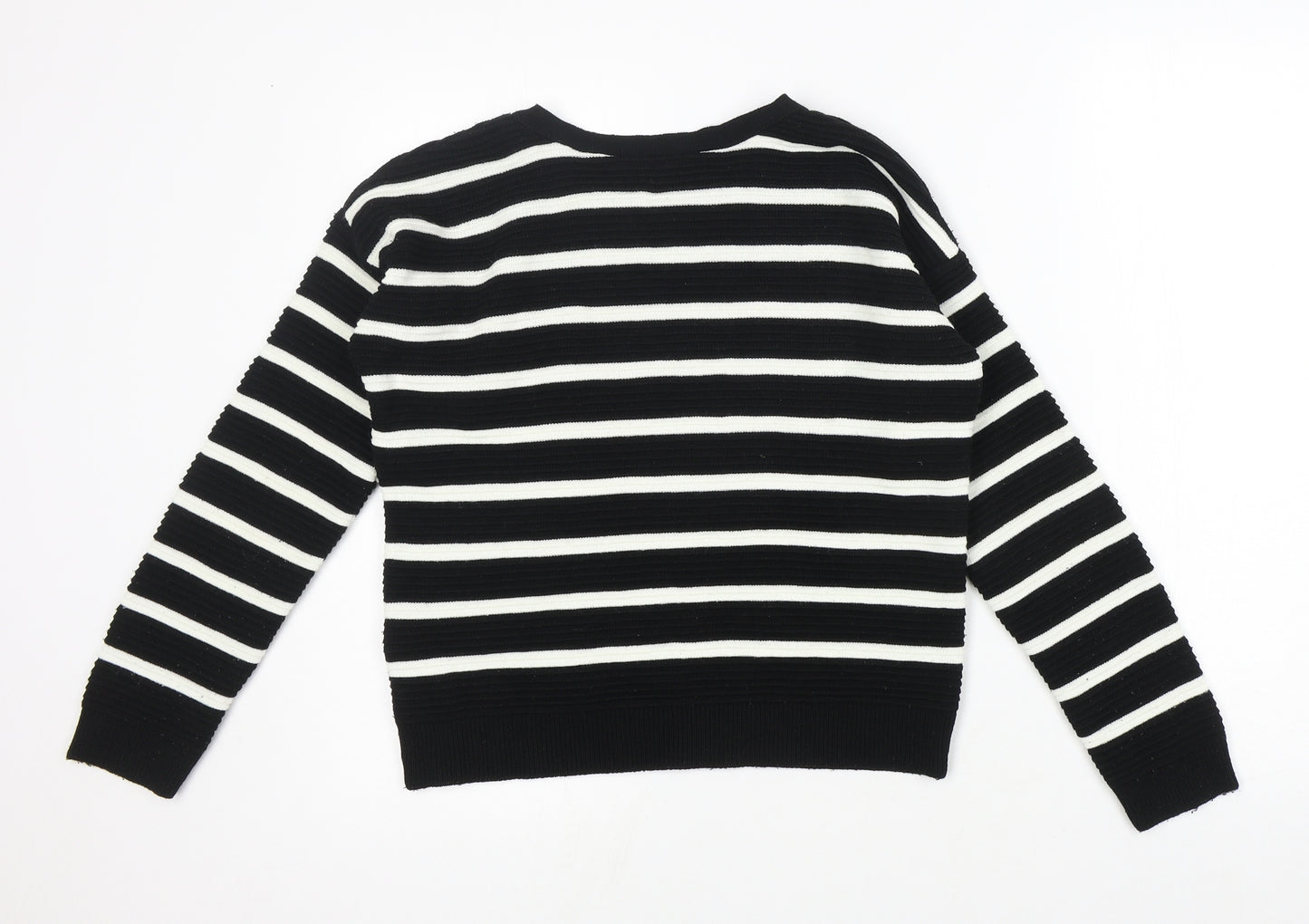 New Look Womens Black Round Neck Striped Acrylic Pullover Jumper Size 8