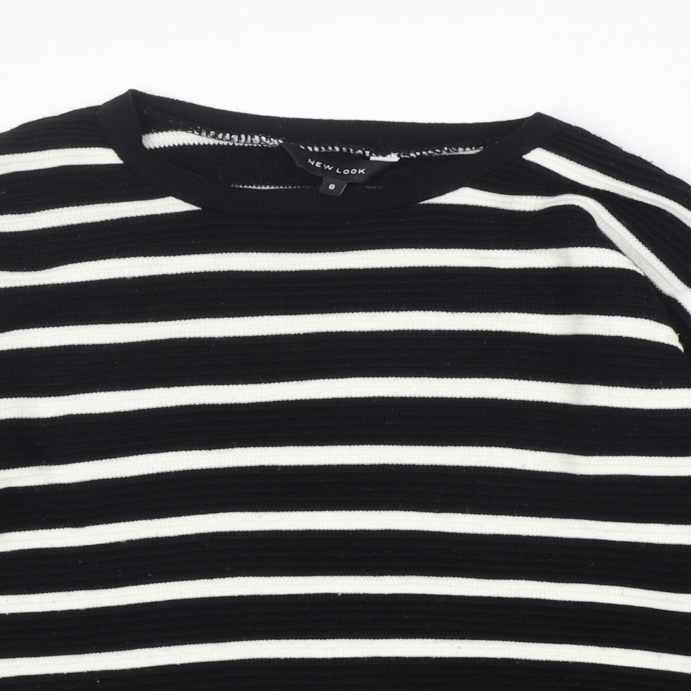 New Look Womens Black Round Neck Striped Acrylic Pullover Jumper Size 8