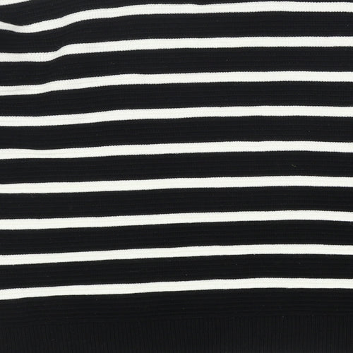 New Look Womens Black Round Neck Striped Acrylic Pullover Jumper Size 8