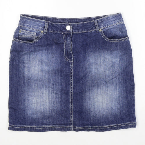 TU Womens Blue Cotton Mini Skirt Size 14 Zip - Washed look