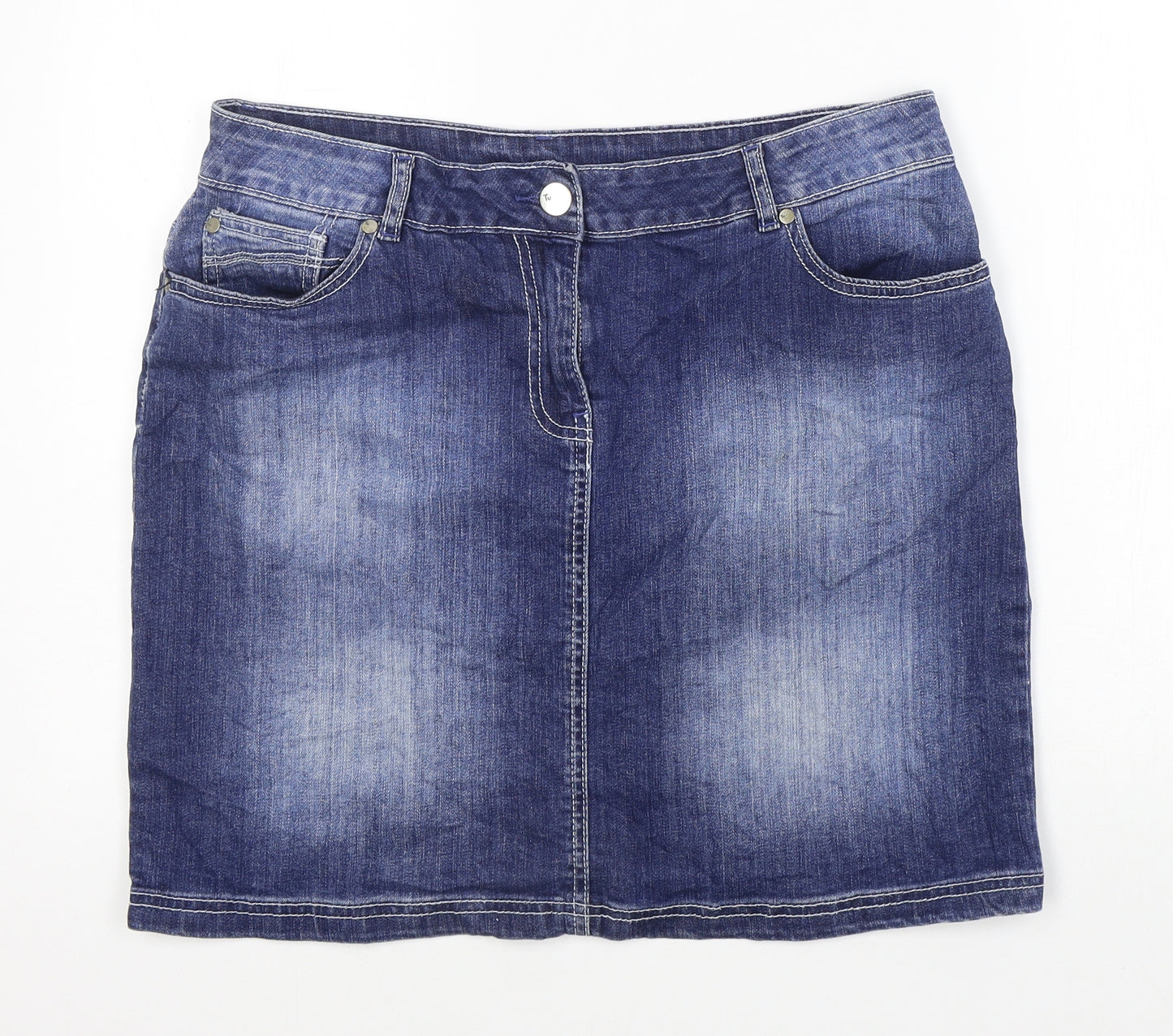 TU Womens Blue Cotton Mini Skirt Size 14 Zip - Washed look
