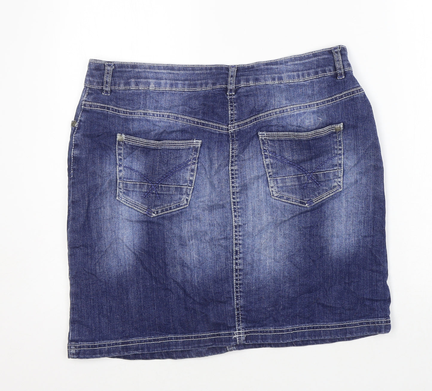 TU Womens Blue Cotton Mini Skirt Size 14 Zip - Washed look