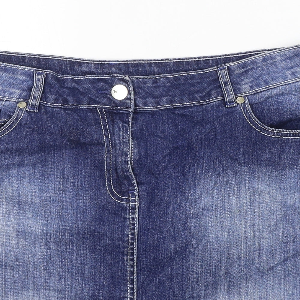 TU Womens Blue Cotton Mini Skirt Size 14 Zip - Washed look