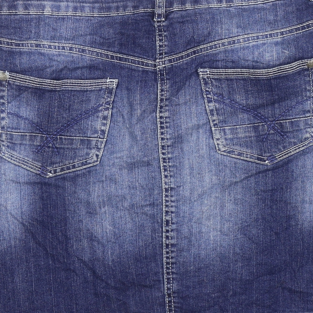 TU Womens Blue Cotton Mini Skirt Size 14 Zip - Washed look