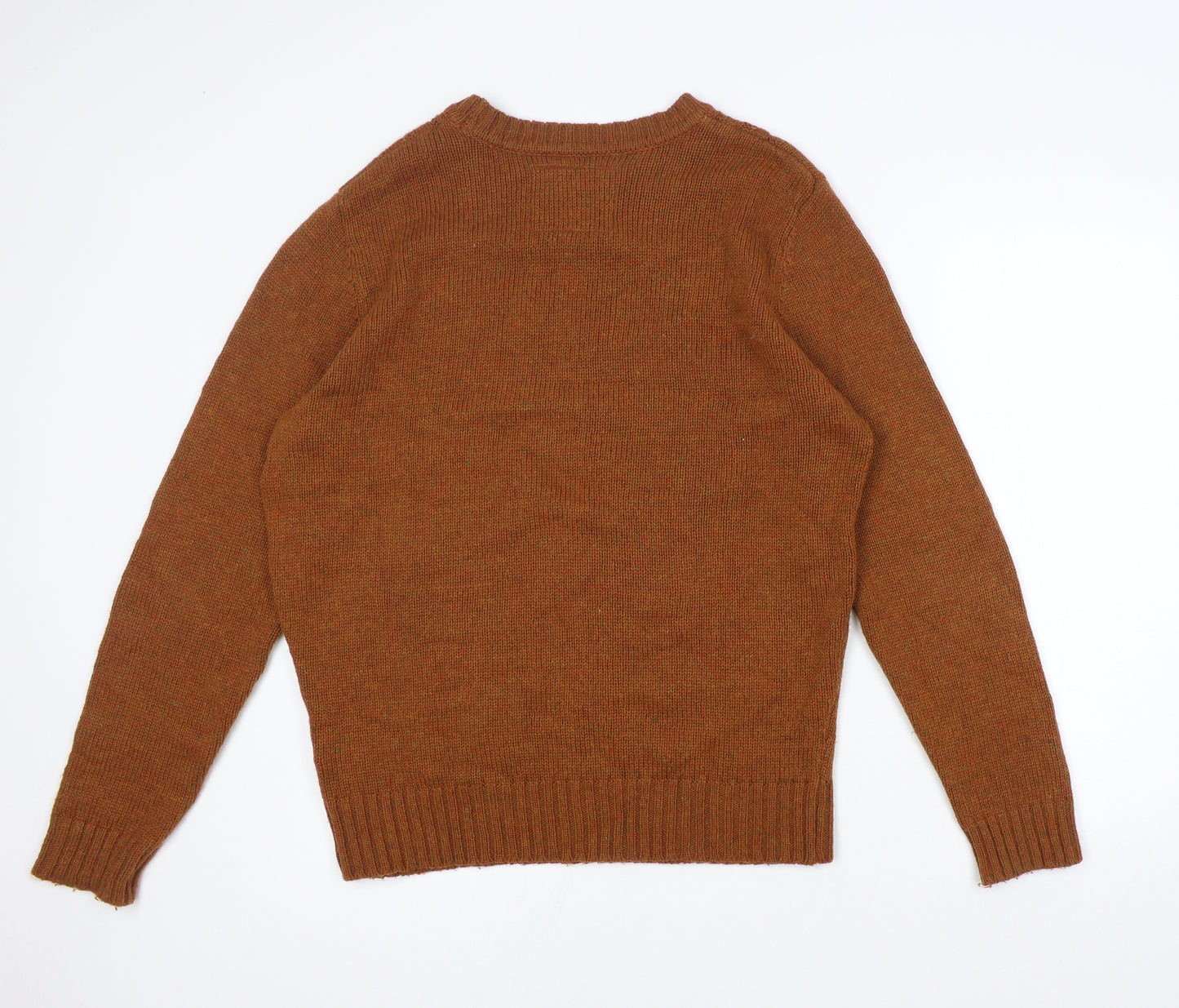 Peacocks Mens Brown Round Neck Acrylic Pullover Jumper Size L