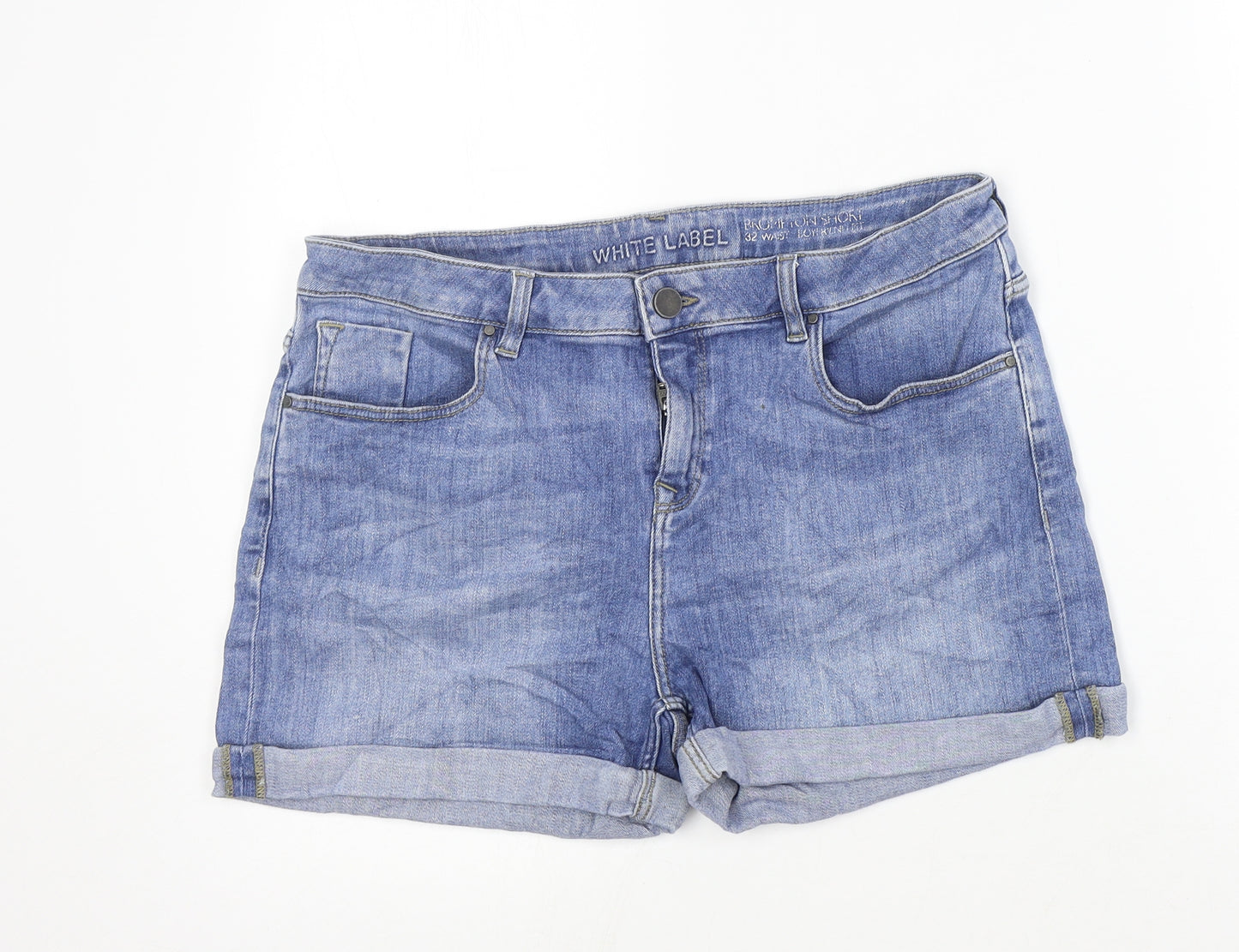 White Label Womens Blue Cotton Hot Pants Shorts Size 14 Regular Zip