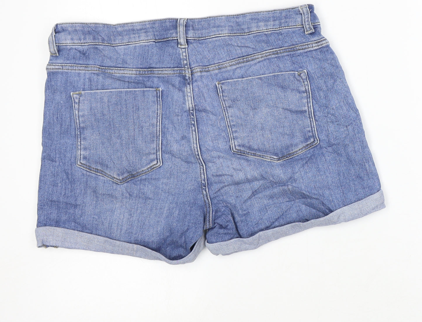White Label Womens Blue Cotton Hot Pants Shorts Size 14 Regular Zip