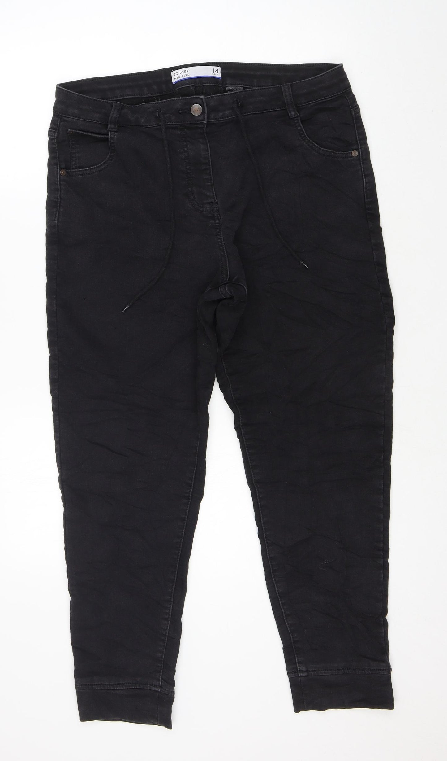NEXT Womens Black Cotton Jegging Jeans Size 14 L26 in Regular Drawstring