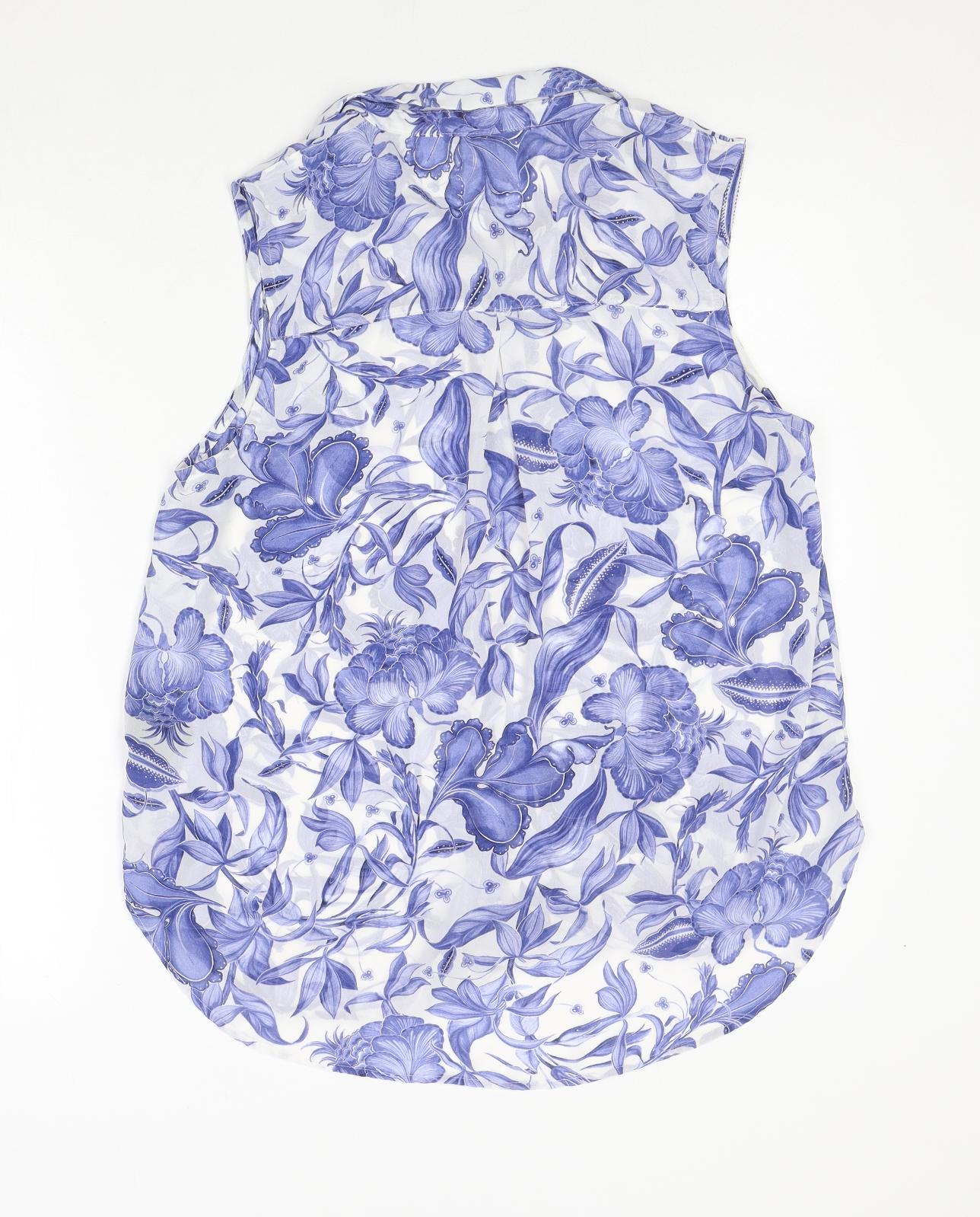H&M Womens Blue Floral Polyester Basic Blouse Size 12 Collared
